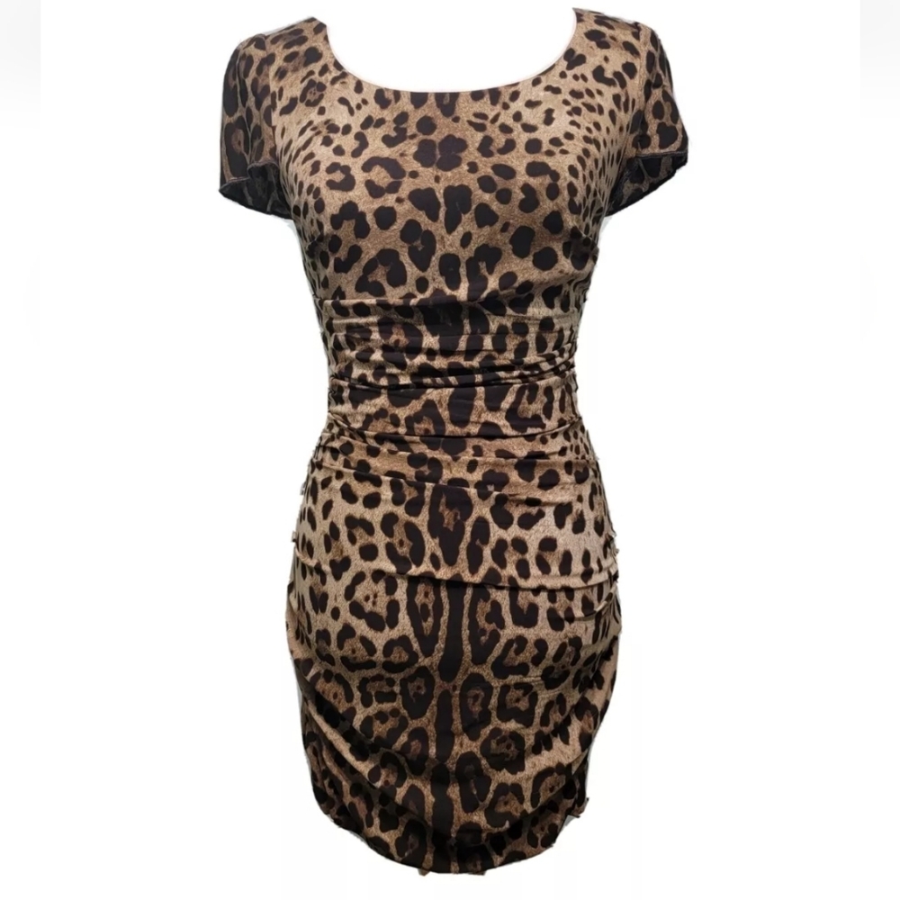 DOLCE & GABBANA Vintage Leopard Cap Sleeve Silk Dress IT 40 US 4